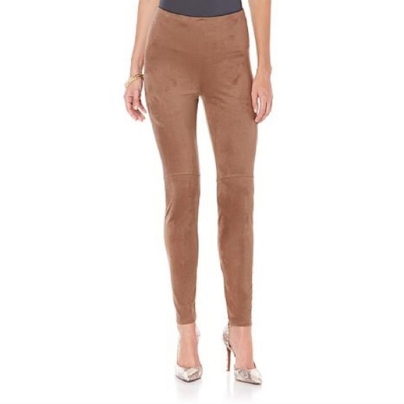 LYSSE Sz XS Faux Suede High Waisted Leggings Knee Seam Brown Tan - Picture 1 of 6
